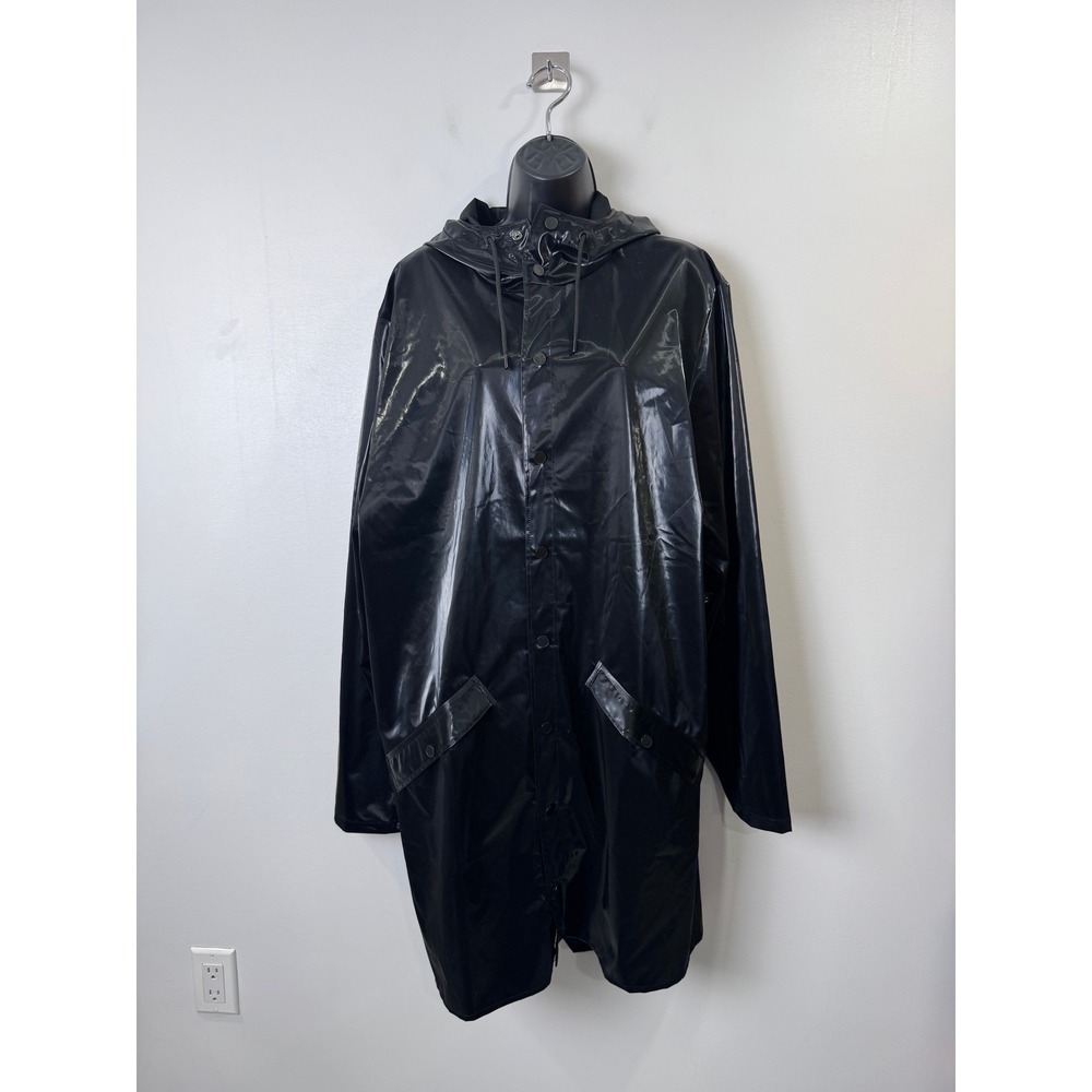 Rains Women Black Rain Long Jacket Hooded Waterproof Lightweight XL